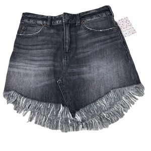 WE THE FREE FREE PEOPLE DENIM FRINGE MINI SKIRT